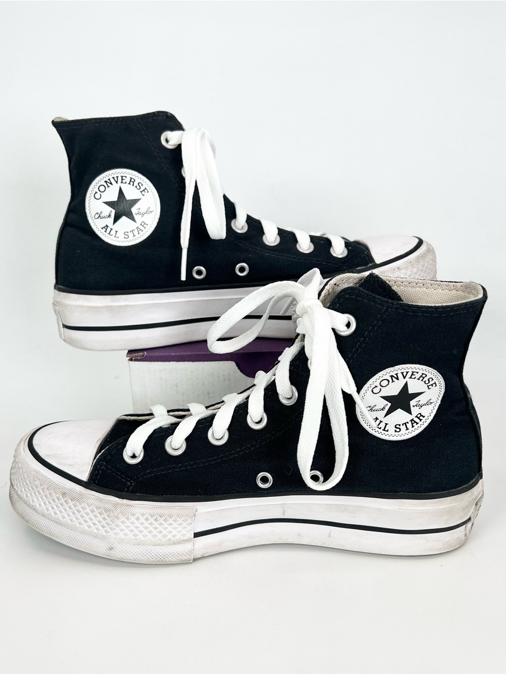 Converse Chuck Taylor High Top Lift Platform Shoes Black Women’s 7 *NEW LACES*